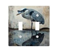 Elegante placa de cubierta para interruptor de luz de garza, pájaro azul y gris con gafas de sol, decoración única del hogar, placas de pared termoplásticas, doble palanca de tamaño estándar