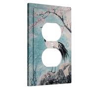 Elegante placa de cubierta para interruptor de luz de grúa, azul cielo con detalles de flores, estilo asiático vintage para decoración del hogar, termoplástico, tamaño estándar, salida dúplex