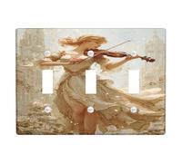 Elegante placa de cubierta para interruptor de luz musical, diseño vintage de violín crema para decoración del hogar, placas de pared termoplásticas, tamaño estándar, triple palanca