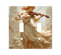 Elegante placa de cubierta para interruptor de luz musical, diseño vintage de violín crema para decoración del hogar, placas de pared termoplásticas, tamaño estándar, doble palanca