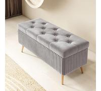 Elegante puf rectangular de almacenamiento, banco otomano de madera con patas para dormitorio interior y entrada, 40 cm, color K, taburete funcional para decoración del hogar