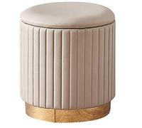 Elegante puf redondo de terciopelo a rayas grises para sala de estar y dormitorio, 40 x 43 cm, elegante reposapiés con almacenamiento oculto, acento decorativo moderno para decoración del hogar