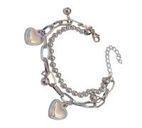 Elegante pulsera de aleación sólida con colgante de corazón de doble capa para mujer, con borla, accesorios de fiesta, colgante de amor, フリーサイズ