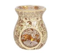 Elegante Quemador de Aceite de Cristal Dorado pequeño Agrietado, 11 cm x 8,5 cm (1 Unidad), diseño Lujoso, Material Premium, Accesorio de aromaterapia, Ideal para decoración del hogar y la Oficina