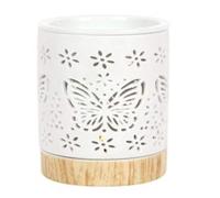 Elegante Quemador de Aceite de Mariposa de cerámica Blanca Mate - 11 cm x 9,5 cm (1 Unidad) - Difusor de Fragancia Decorativo - Diseño único decoración del