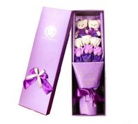 Elegante ramo de flores de jabón de rosas en una hermosa caja, para hacer impresiones duraderas en tus seres queridos (morado)