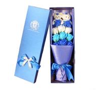 Elegante ramo de flores de jabón de rosas en una hermosa caja, para hacer impresiones duraderas en tus seres queridos (azul)