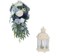 Elegante ramo de lágrimas artificiales para novia, centro de mesa de boda vintage, sosteniendo la mano, 50 x 23 cm (azul)