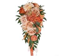 Elegante ramo de lágrimas artificiales para novia, centro de mesa de boda vintage, sosteniendo la mano, 50 x 23 cm (naranja)