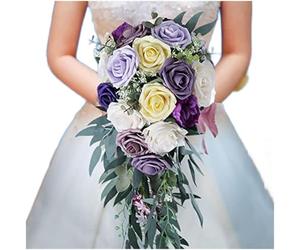 Elegante ramo de lágrimas artificiales para novia, centro de mesa de boda vintage, sosteniendo la mano, 50 x 23 cm (morado)