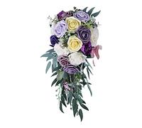 Elegante ramo de novia de boda con forma de cascada, ramo de sujeción artificial for ceremonias de iglesia, celebraciones, decoración, fotografía, rosa/568/784(Purple)