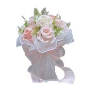Elegante ramo de rosas artificiales con perlas y tul para ceremonia de boda occidental, accesorio de novia, ramo de novia