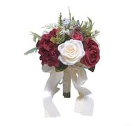 Elegante ramo de rosas artificiales en estilo bosque, adecuado para fotografía de boda y recepciones en el jardín, ligero para un uso cómodo (rojo vino)
