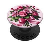 Elegante ramo de rosas rosas y lirios con un lazo Shapes Mania PopSockets PopGrip Adhesivo