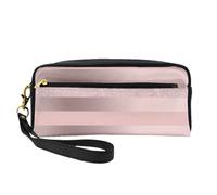Elegante Raya Rosa Rubor con Brillo De Oro Rosa, Bolsa de Maquillaje Bolsa de cosméticos Bolsa de Aseo de Viaje portátil Estuche de Cuero para Mujeres y niñas