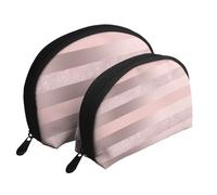 Elegante Raya Rosa Rubor con Brillo De Oro Rosa, Bolsa de Maquillaje de Concha, Monedero pequeño para Mujer, Bolsa de artículos de tocador, Bolsa de cosméticos, 2 Piezas