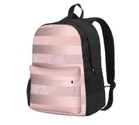 Elegante raya rosa rubor con purpurina oro rosa,Mochila con bolsillos, mochila informal para el día a día, resistente al agua, ideal para la escuela, viajes
