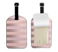 Elegante raya rosa ruborizada con brillo dorado rosa,Etiquetas de equipaje de cuero sintético con nombre, etiquetas de viaje duraderas, 2 unidades