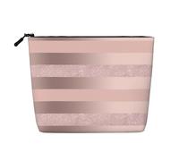 Elegante Raya Rosa ruborizada con Brillo Dorado Rosa,Neceser de Maquillaje de imitación Lino, Neceser de Viaje portátil