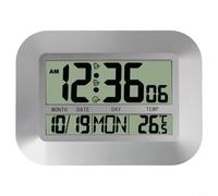 Elegante reloj de pared digital con pantalla LCD multifuncional, perfecto para sala de estar y dormitorio, con alarma y características de temperatura (plateado)