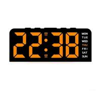 Elegante reloj de pared digital grande que ofrece características multifuncionales, incluyendo visualización de temperatura e iluminación ambiental (naranja)