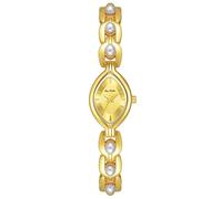 Elegante reloj de pulsera de perlas para mujer, esfera ovalada, movimiento de cuarzo, dorado, plateado, impermeable, reloj de pulsera casual para mujer, Oro, Casual