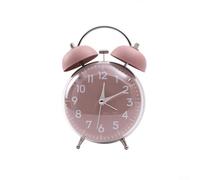 Elegante reloj despertador de doble campana con luz nocturna integrada para dormitorios, hogares y oficinas, mecanismo silencioso (rojo claro)