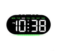Elegante reloj despertador digital alimentado por USB que ofrece lecturas actuales de hora, fecha y temperatura; cuenta con modos de brillo ajustables (A)