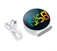 Elegante reloj despertador digital LED curvado con brillo ajustable, alarmas duales y función de repetición para un sueño cómodo (blanco)