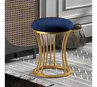 Elegante reposapiés redondo azul con patas de metal y almohadillas antideslizantes, taburete versátil para sala de estar y dormitorio, elegante puf para maquillaje, tocador y decoración del hogar.