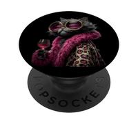 Elegante Retrato de Gato Moda felino Copa de Vino gráfico Redondo PopSockets PopGrip Adhesivo