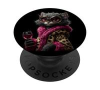 Elegante Retrato de Gato Moda felino Copa de Vino gráfico Redondo PopSockets PopGrip Adhesivo