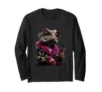 Elegante Retrato De Lagarto Moda Reptil Vino Gráfico Red Manga Larga