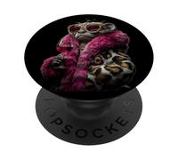 Elegante Retrato De Mapache Moda Animal Vino Gráfico Rosa PopSockets PopGrip Adhesivo