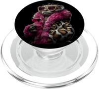 Elegante Retrato De Mapache Moda Animal Vino Gráfico Rosa PopSockets PopGrip para MagSafe