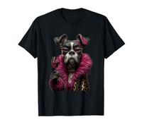 Elegante Retrato de Perro Boxeador Copa de Vino Tinto Moda gráfica Camiseta