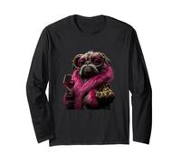 Elegante Retrato de Pug Moda Perro Copa de Vino gráfico pequeño Manga Larga