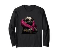Elegante Retrato de Pug Moda Perro Copa de Vino gráfico pequeño Manga Larga
