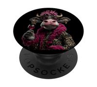 Elegante Retrato De Vaca Moda Animal Vino Tinto Gráfico PopSockets PopGrip Adhesivo