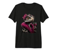 Elegante Retrato Iguana Moda Reptil Vino Gráfico Lagarto Camiseta Premium