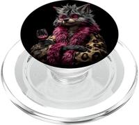 Elegante Retrato Lobo Moda Animal Vino Rosa Gráfico Redondo PopSockets PopGrip para MagSafe