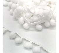 Elegante ribete de pompón de 2 yardas con flecos - Encaje decorativo de cuentas for cortinas y manteles con bolas colgantes for manualidades DIY(Wit)