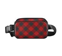 Elegante riñonera cruzada para mujeres, hombres, adolescentes, resistente al agua, bolso de cuerpo de croose, rojo crema, Feliz Navidad, cuadros escoceses, 8 x 5.3 x 2.3 pulgadas, retro, Cuadros
