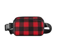 Elegante riñonera cruzada para mujeres y hombres, bolsa de pecho de gran capacidad con correa ajustable, patrones de franela, color rojo y negro, 8 x 5.3 x 2.3 pulgadas, retro, Patrones de franela