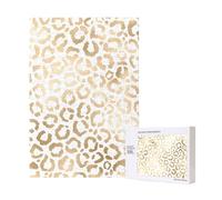 Elegante rompecabezas de madera de 300 piezas de leopardo y guepardo blanco y dorado para diversión familiar de adultos.