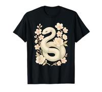 Elegante serpiente de menta blanca con flores de cerezo de peonía Camiseta