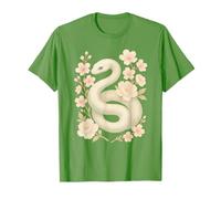 Elegante serpiente de menta blanca con flores de cerezo de peonía Camiseta