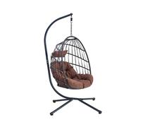 Elegante silla colgante en forma de huevo con cojín y soporte, hamaca plegable para interiores y exteriores, para relajación y decoración del hogar, color negro y marrón