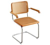 Elegante silla de comedor con respaldo de bastón natural, base de acero inoxidable cromado, asiento tapizado de ratán, perfecta para cocina, sala de estar, dormitorio, patio y uso decorativo