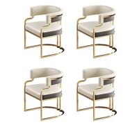 Elegante silla de comedor tapizada con respaldo bajo con asiento de cuero y patas de latón. Sillón moderno de cocina y comedor, elegante silla blanca para invitados para decoración del hogar